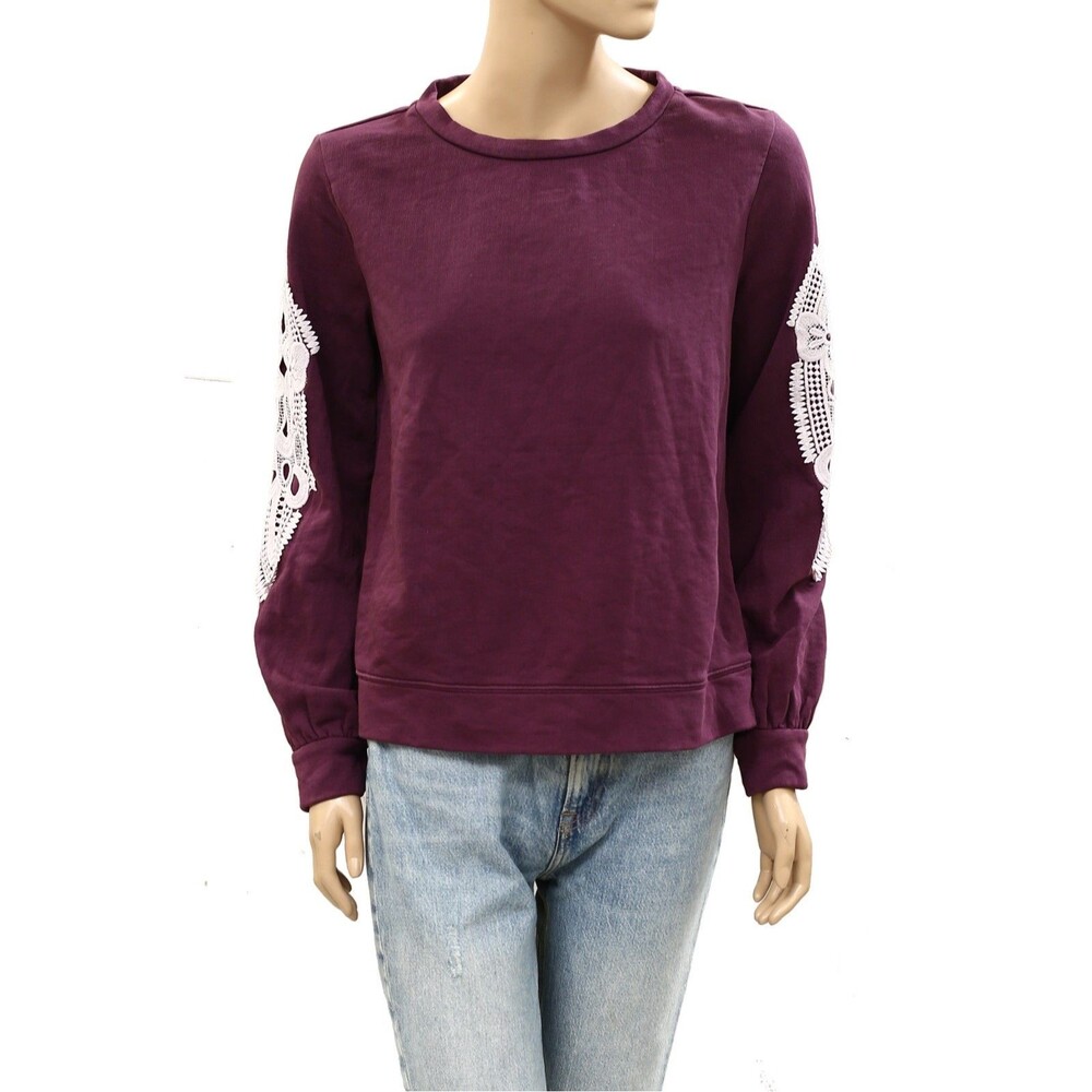 Lilly Pulitzer Rooney Sweatshirt Top Embroidered Patchwork Solid Cotton S 287898